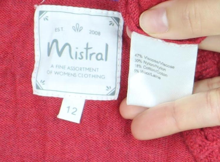 Mistral Womens Red Cardigan Size 12 V-Neck Knit Pockets