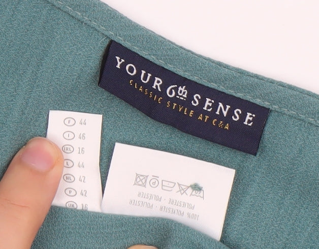 Your 6th Sense Women’s Green Tunic Blouse Size 16 Button-Up V-Neck