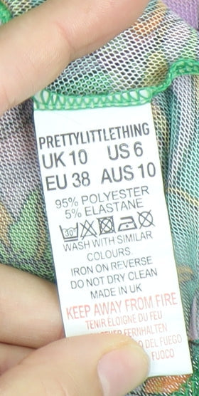PRETTYLITTLETHING Women’s Multicoloured Mesh Cropped Blouse UK 10