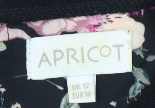Apricot Womens Black Floral UK 12 Long Sleeve Tunic Blouse