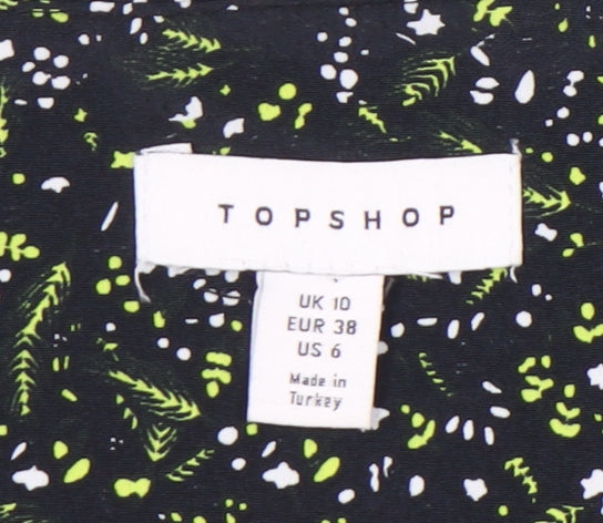 Topshop Women’s Black Floral Wrap Blouse UK 10 Puff Sleeve V-Neck