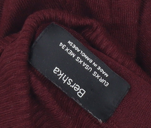 Bershka Womens Red Roll Neck Jumper Size 2XS Slim Fit Knit