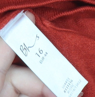 BHS Womens Red V-Neck Jumper Size 16 Acrylic Knit Long Sleeve