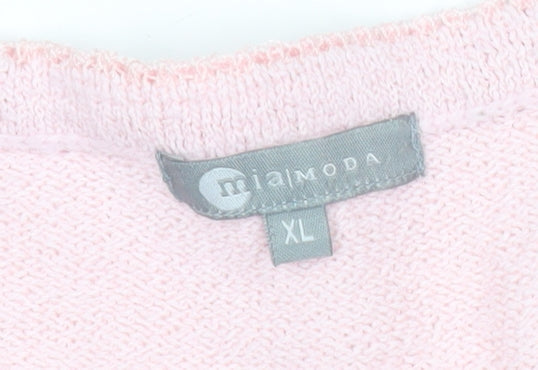 Mia Moda Womens Pink Floral Embroidered Pullover Jumper XL