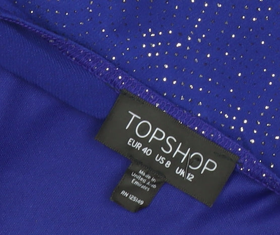 Topshop Women’s Blue Glitter Bodycon Dress Size 12 Long Sleeve