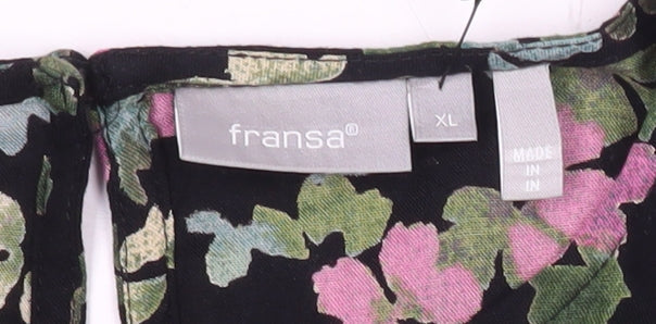 Fransa Women’s Black Floral Tunic Blouse XL Long Sleeve