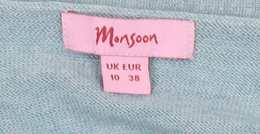 Monsoon Women’s Blue Cardigan UK 10 V-Neck Bow Detail 3/4 Sleeve