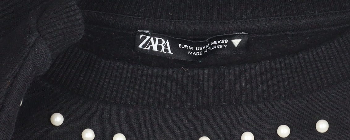 Zara Women’s Black Pearl Studded Ruffle Pullover Jumper Size M