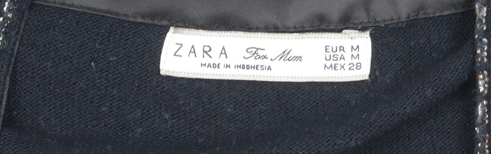 Zara Women Black Cardigan Size 12 Knit Open Front 3/4 Sleeve
