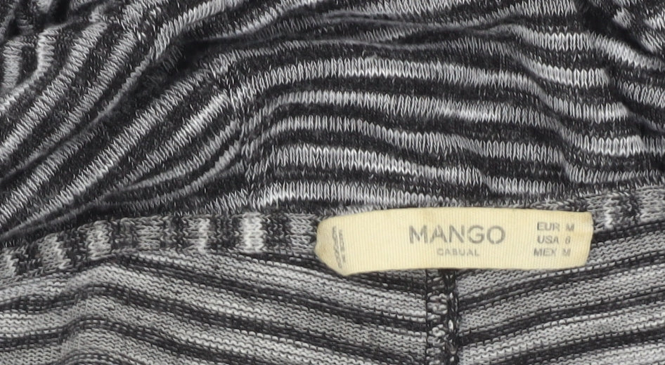 Mango Women Grey Striped Tunic Top Size 12 Long Sleeve Knit