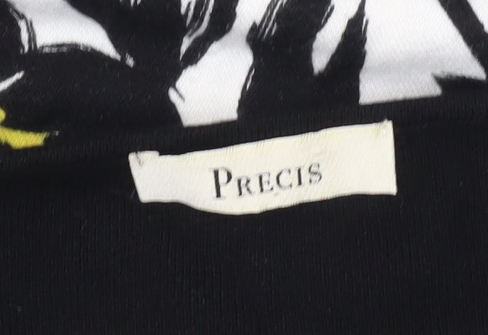 Precis Womens Black White Yellow Floral Sleeveless Tunic Blouse L