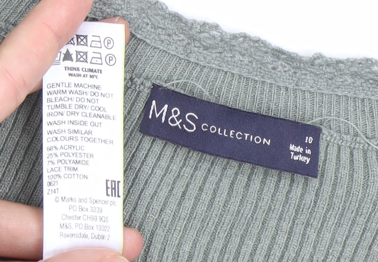 Marks & Spencer Womens Green Size 10 V-Neck Knit Top