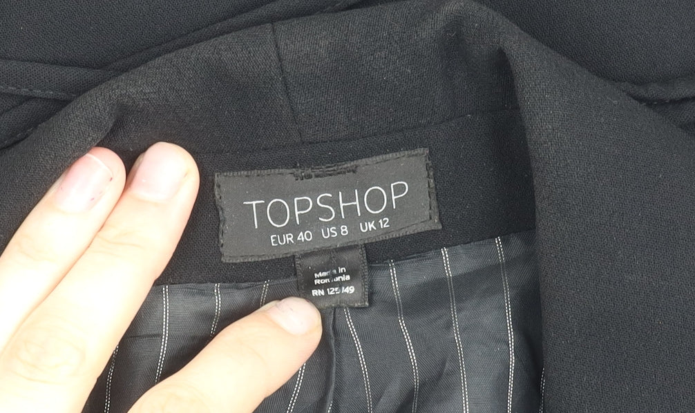 Topshop Women Black Blazer UK 12 Shawl Lapel Lined Workwear Jacket