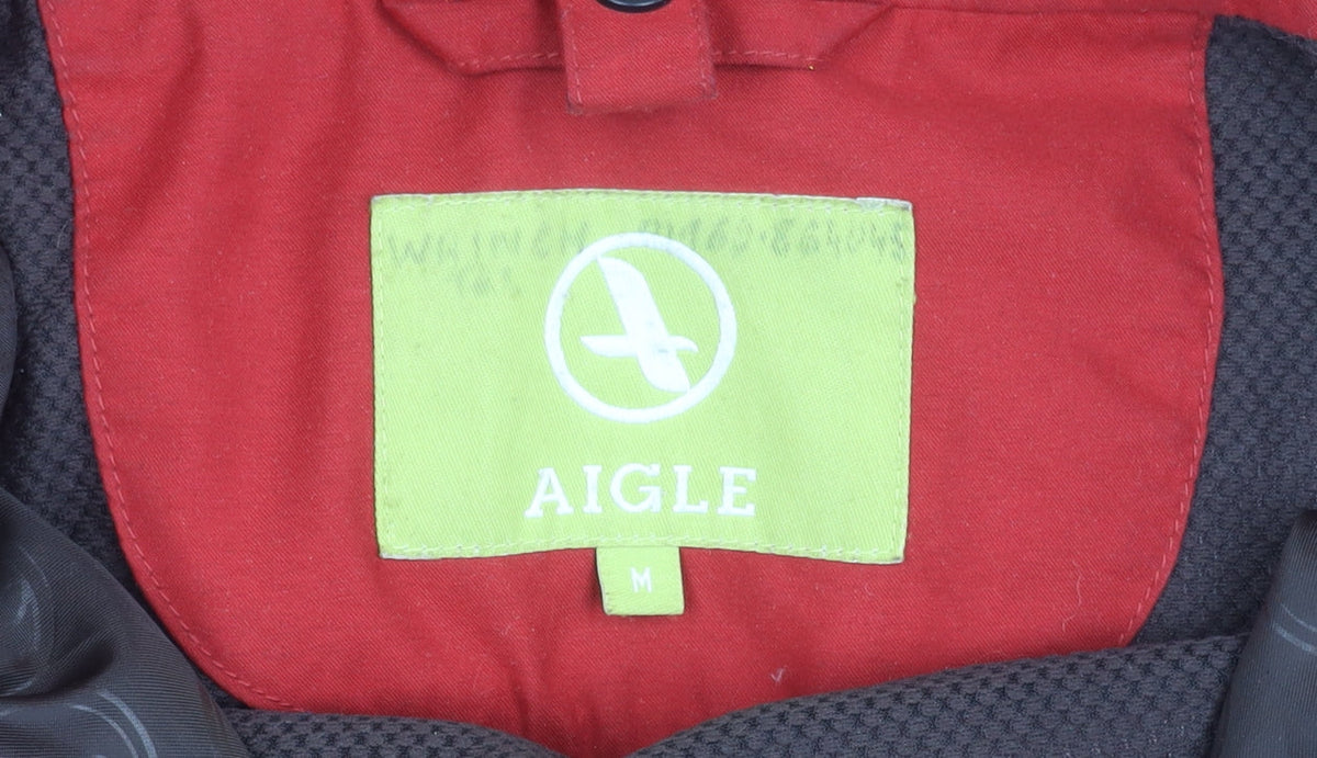 Aigle Womens Red Parka Jacket Coat M Hooded Full Zip Pockets