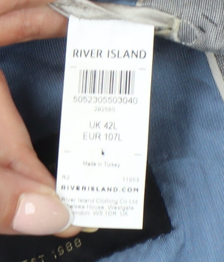 River Island Men’s Grey Suit Jacket Blazer 42L Notch Lapel Formal