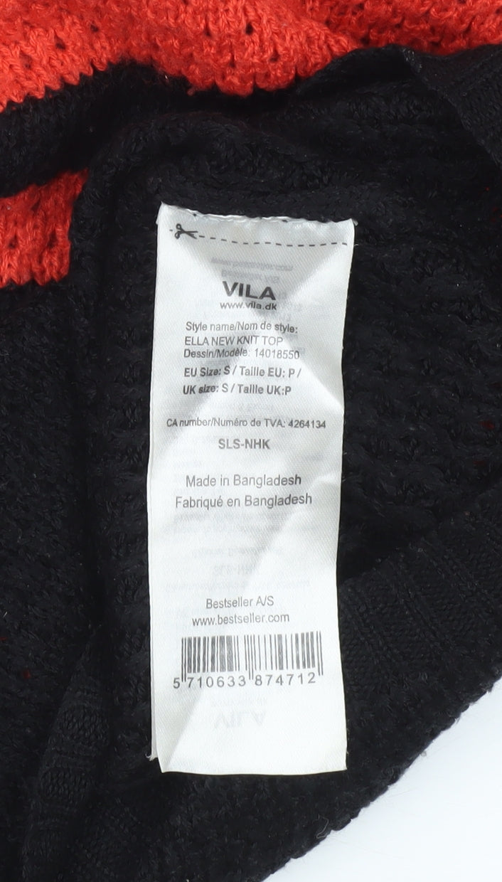Vila Women Red Black Striped Knit Pullover Jumper Size S