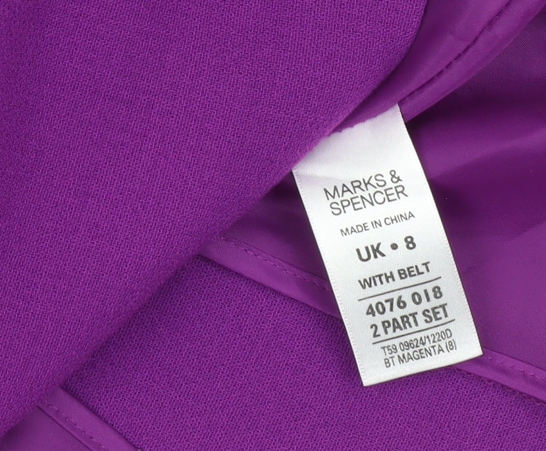 Marks & Spencer Womens Purple Sheath Dress UK 8 Belted Knee Length Workwear