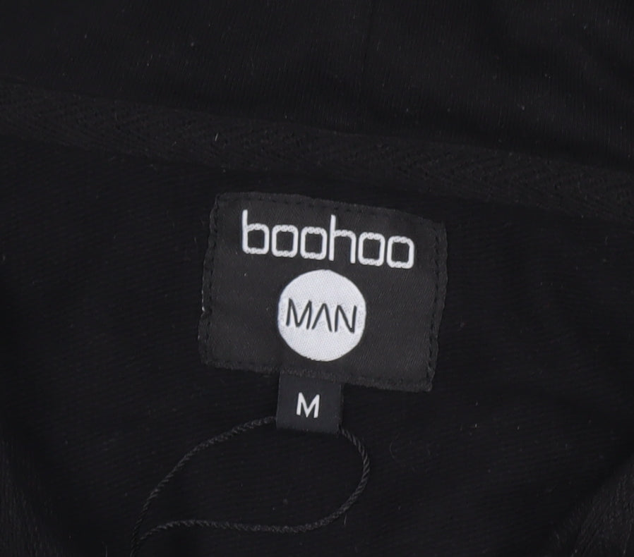 boohooMAN Men’s Black Full Zip Hoodie Size M Regular Fit Long Sleeve
