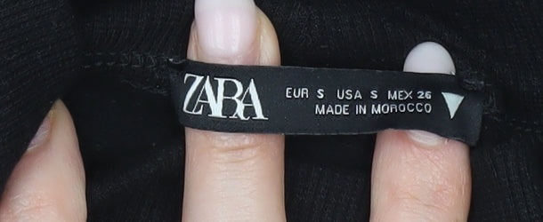 Zara Women Black Long Sleeve Bow Accent Blouse Size S