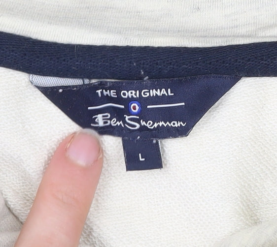 Ben Sherman Men’s Beige Pullover Hoodie L Logo Embroidered