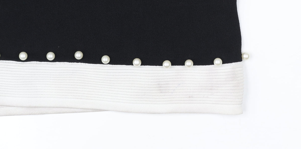 James Lakeland Womens Black Boat Neck Pullover Jumper S Beaded Trim
