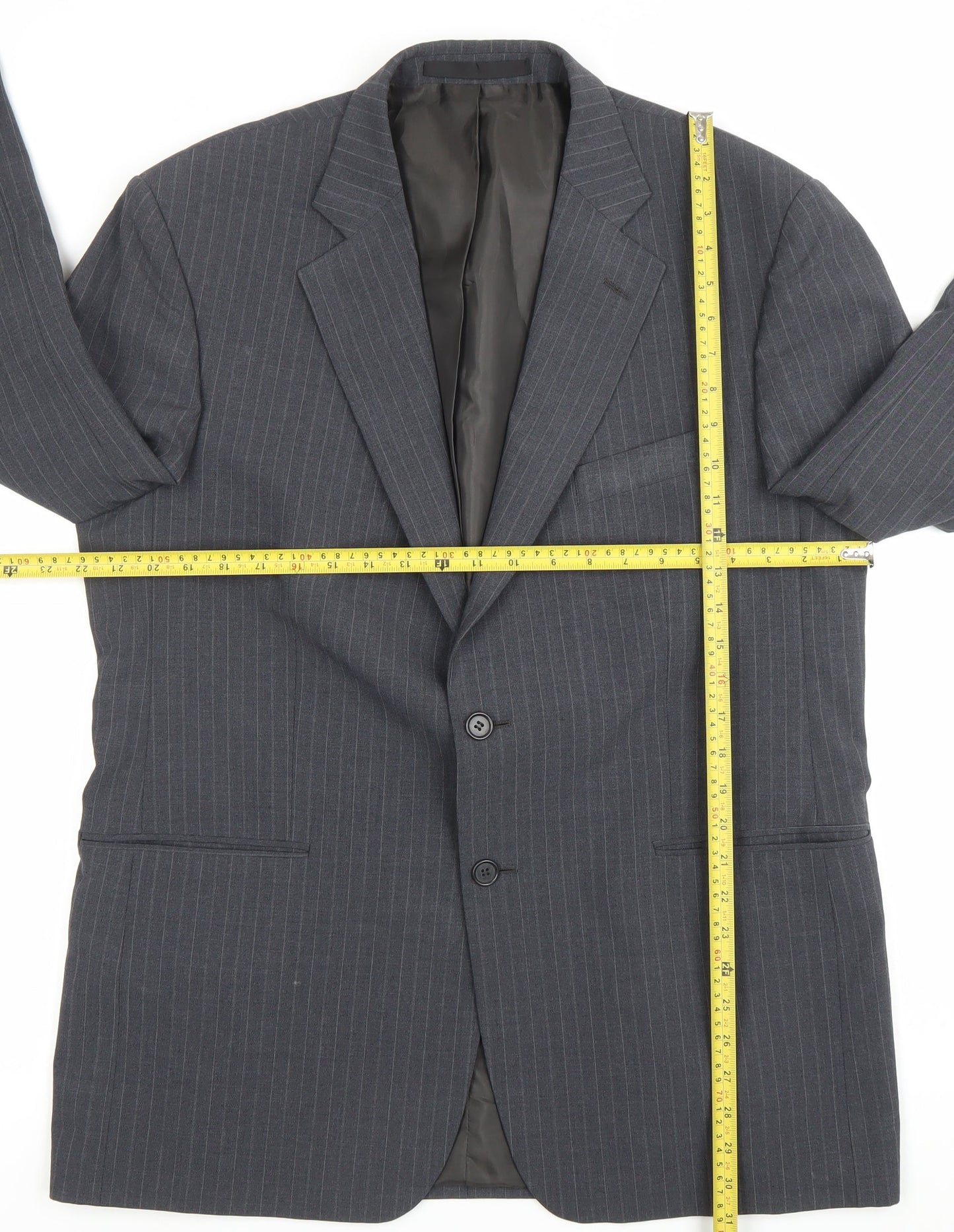 Marks & Spencer Men Grey Pinstripe 42 Chest Notch Lapel Blazer