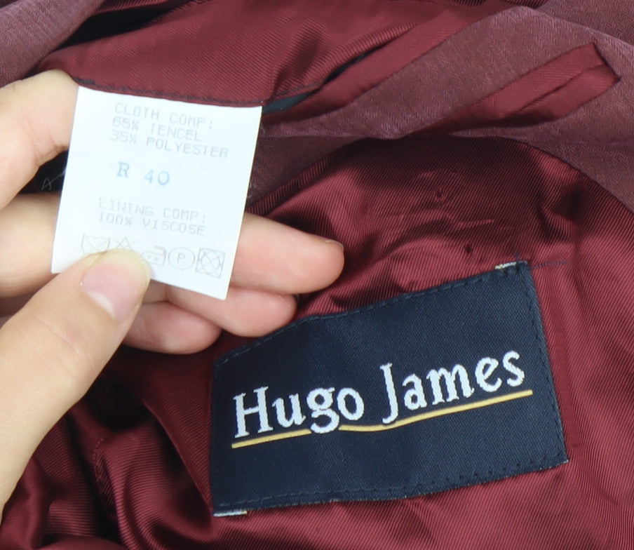 Hugo James Men’s Red 40 Blazer Jacket Single-Breasted Notch Lapel