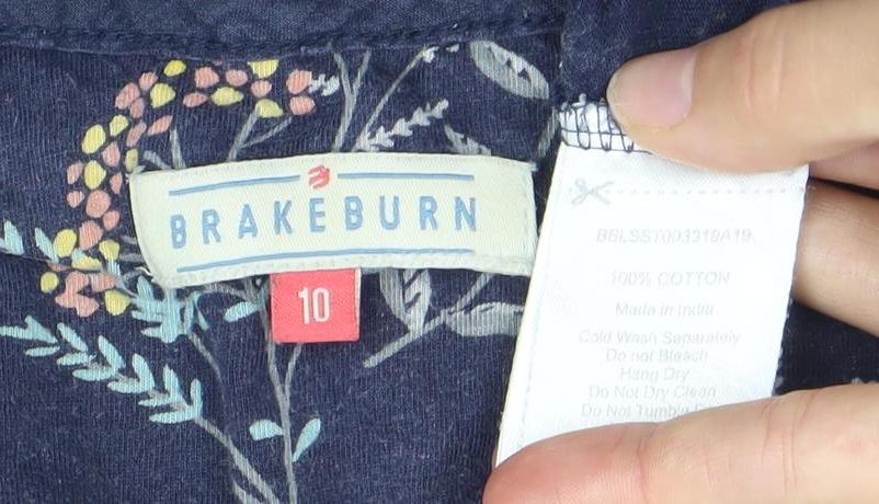 Brakeburn Womens Blue Floral Cotton Crochet Neck T-Shirt Size 10