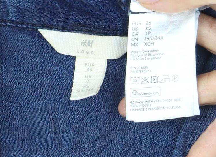 H&M Women’s Blue Shirt Dress UK 8 Short Sleeve Belted Casual Workwear