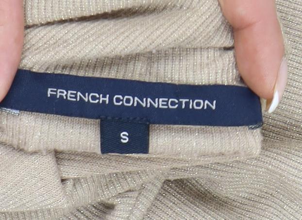 French Connection Women’s Beige Mock Neck Slim Fit Long Sleeve Top S