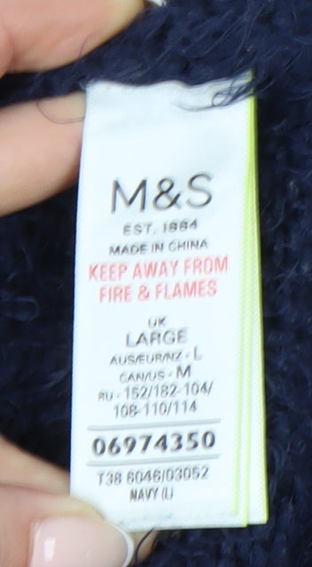 Marks & Spencer Womens Blue L V-Neck Chunky Knit Pullover Jumper