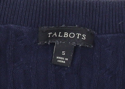 Talbots Womens Blue Cotton Cable-Knit Cardigan Jumper S
