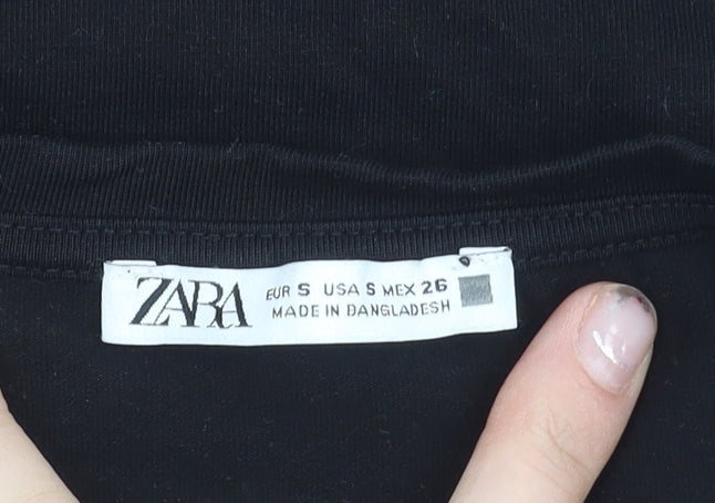 Zara Women Black Slim Fit Cropped T-Shirt Size S Cotton Blend