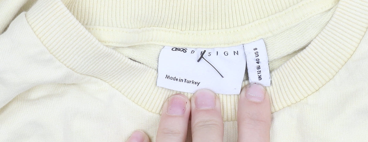 ASOS Women Yellow Cotton Crew Neck Pullover Sweatshirt UK 12