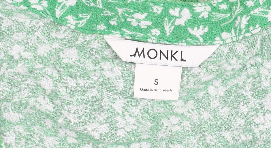 Monki Women’s Green Floral Viscose Midi Shirt Dress Size S