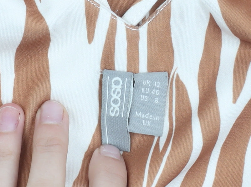 Additional view of ASOS Women’s Brown Zebra Print Slip Dress, size UK 12, Summer Casual