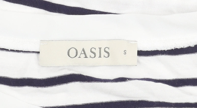 Oasis Women’s White Stripe T-Shirt Size S Short Sleeve Viscose