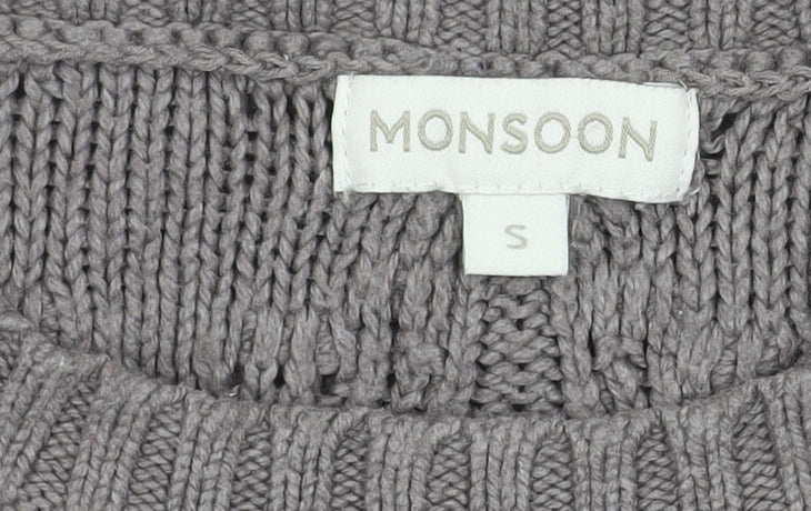 Monsoon Women Grey Knit Tunic Jumper Size S Scoop Neck Long Sleeve