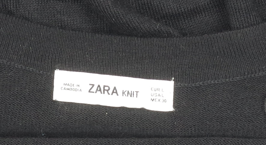 Zara Women Black L V-Neck Long Sleeve Pullover Jumper Knit