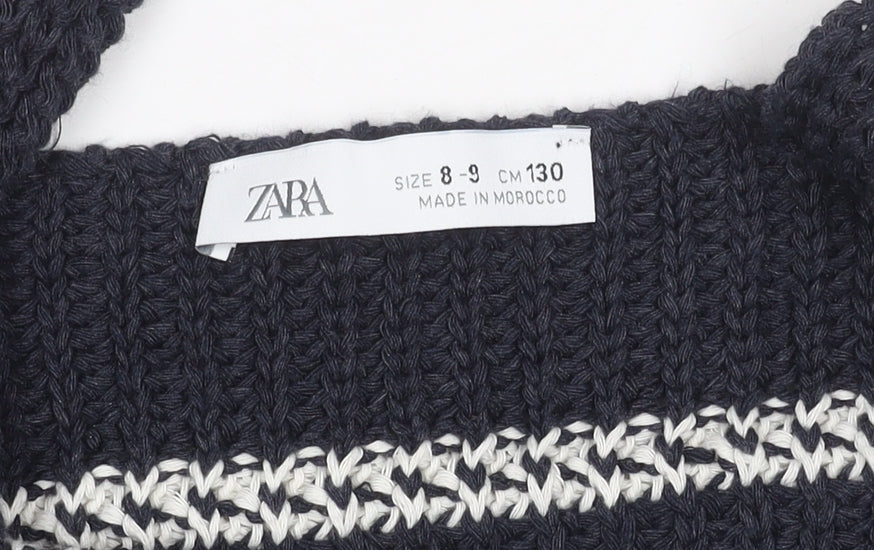 Zara Teens Blue Striped Knit Tank Top Size 8 V-Neck Camisole