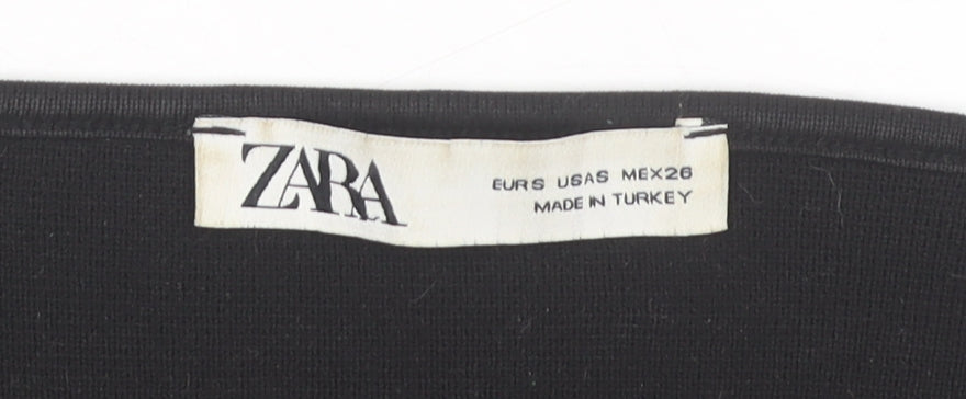 Zara Women Black Square Neck Cropped Long Sleeve Blouse Size 10