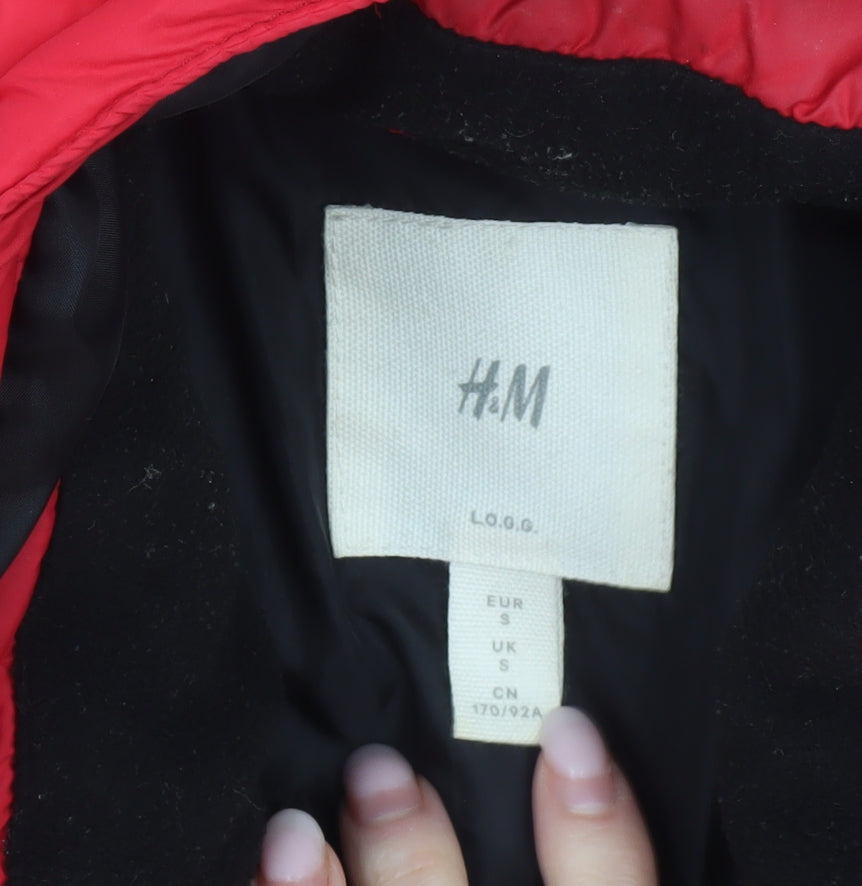H&M Men’s Red Puffer Jacket S Hooded Quilted Insulated Winter Coat