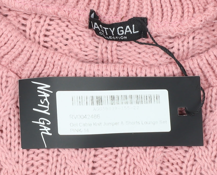 Nasty Gal Womens Pink Cable Knit Pullover Jumper Size 14