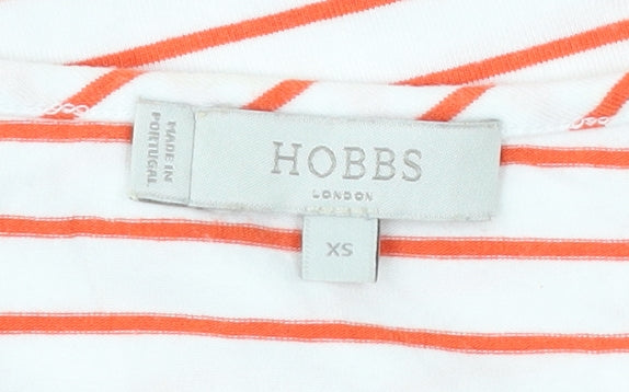 Hobbs Women’s White Orange Striped T-Shirt XS Scoop Neck