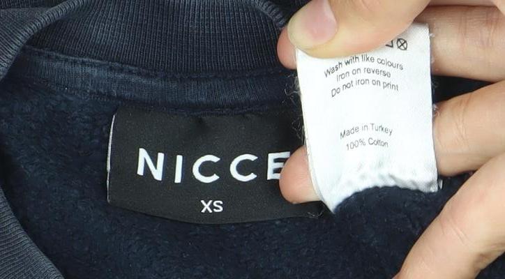 NICCE Mens Navy Blue XS Sweatshirt Crew Neck Pullover Logo Cotton