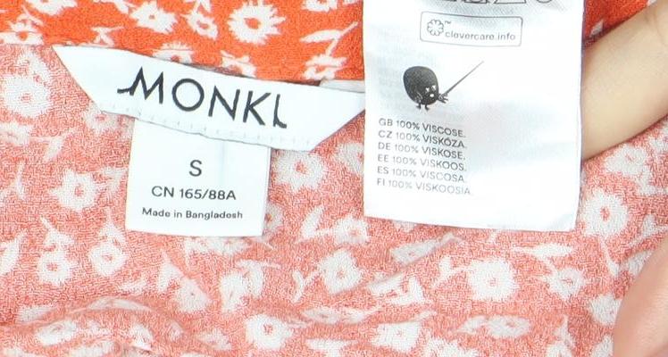 Monki Women’s Orange Floral A-Line Midi Dress Size S Viscose