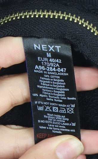 Next Womens Black Medium Sweatshirt Crew Neck Long Sleeve Cotton Zip Detail