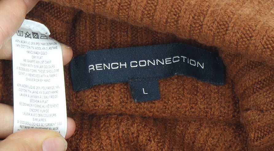 French Connection Women’s Brown Beige Black Roll Neck Jumper L