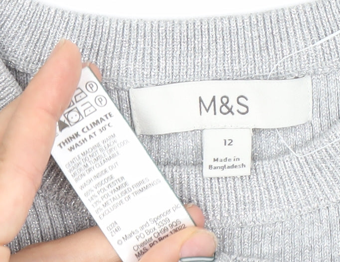 Marks & Spencer Women’s Grey Crew Neck Jumper Size 12 Long Sleeve
