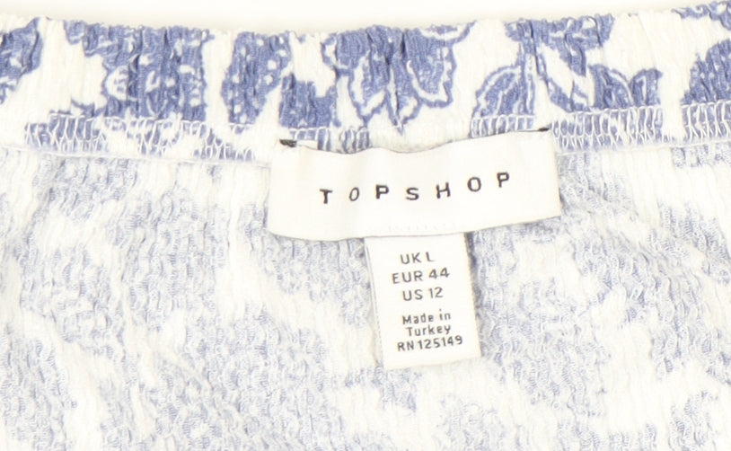 Topshop Women’s Blue Floral Cropped Blouse UK L Summer Casual